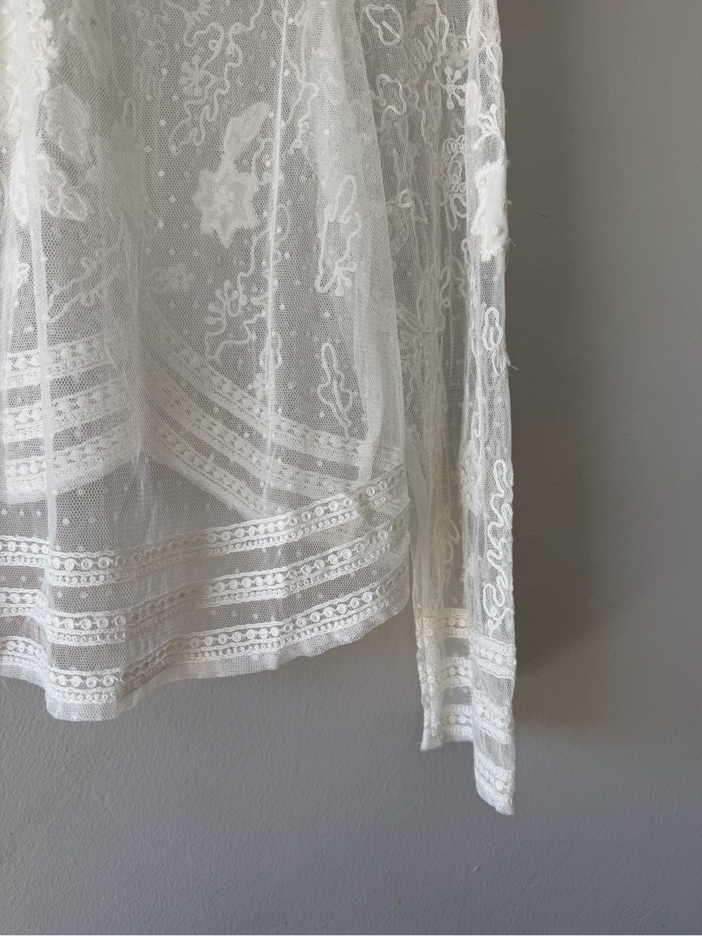 Anthropologie White Sheer Embroidered Long-Sleeve Blouse - Picture 5 of 6